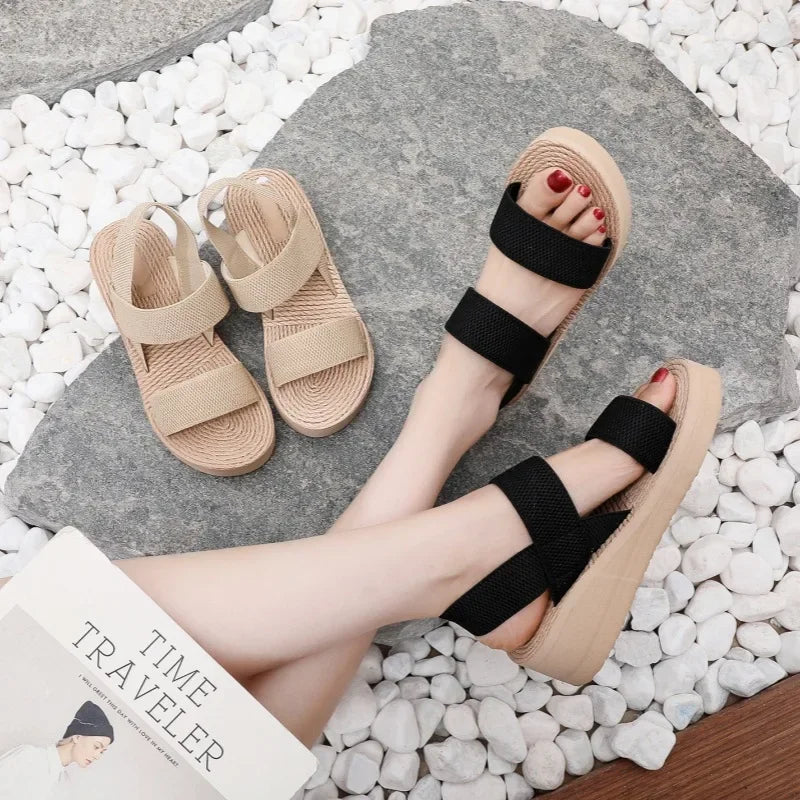 Minimalist Slingback Wedge Sandals Outdoor Summer Lightweight Slides Solid Color Thick Bottom Ladies Shoes Female Sandals