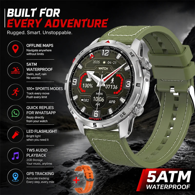 New Outdoor Smart Watch 1.43inch Screen 2GB Memory Map Navigation GPS Positioning 5ATM Waterproof LED Flashlight Smart Watch