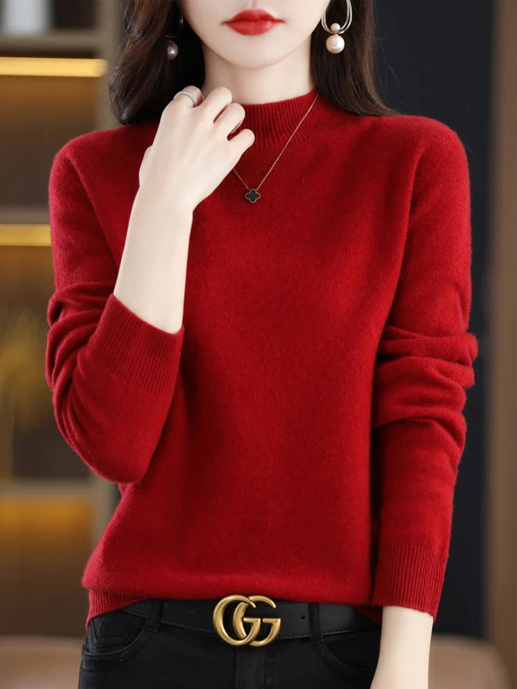 100% Merino Wool Cashmere Sweater Women Knitted Sweater Turtleneck Long Sleeve Pullovers Autumn Winter Clothing Warm Jumper Tops