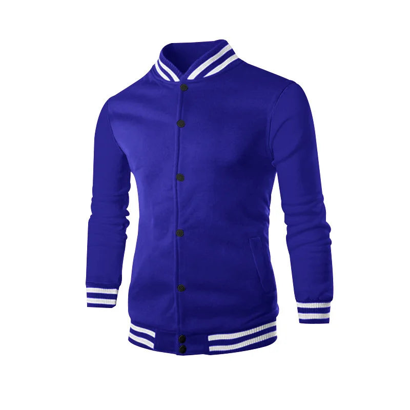 Men's baseball jacket autumn and winter fleece American solid color loose casual stand-up collar single-breasted flight jacket