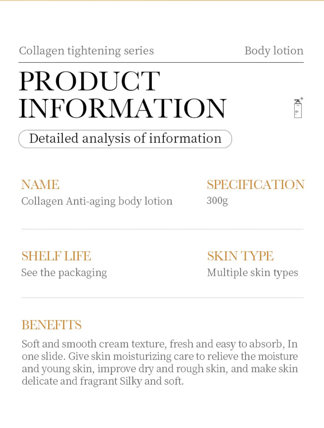 300g Collagen Anti-Aging Body Lotion: Moisturizes, Smooths, And Repairs Skin; Gentle And Easily Absorbed.