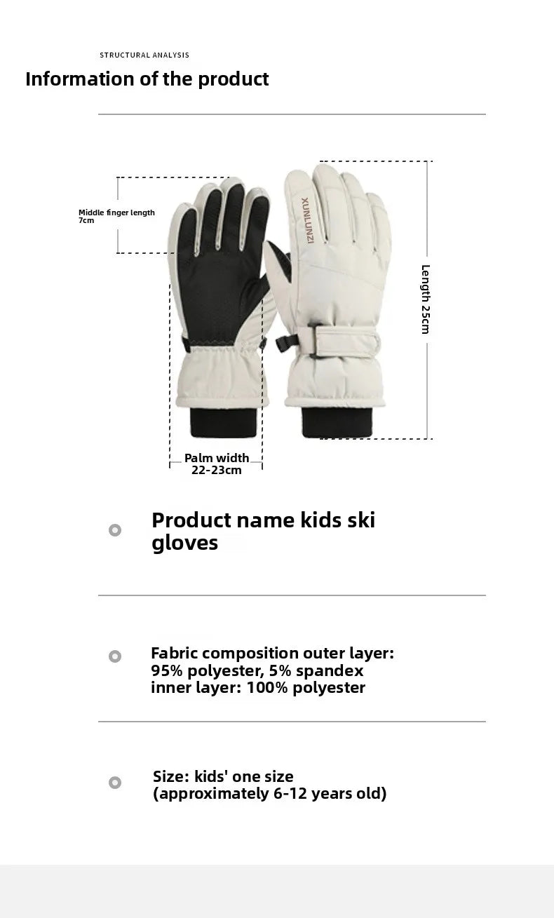 Kids Winter Ski Gloves Waterproof Thermal Snow Gloves for Boys Girls Outdoor Cold Weather Mittens for Cycling Riding and Sports