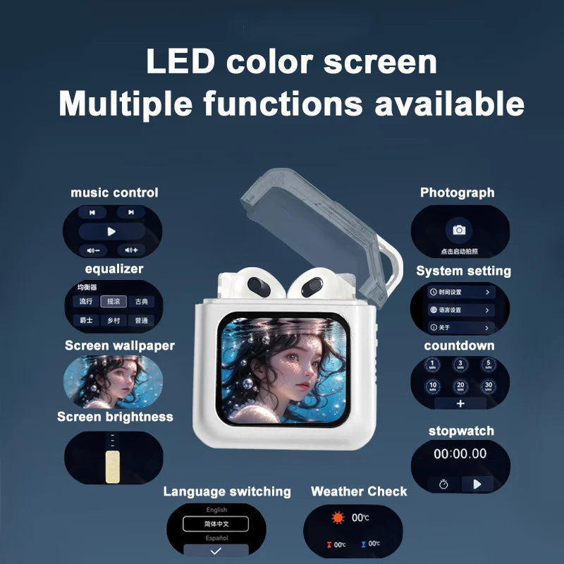 Bluetooth Touch Screen Earphone Noise Reduction Half In Ear Style Multi Function Long Battery Life Listen Music Phone Call