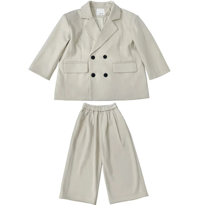 Boys Woolen Suit Set Autumn Winter Thicken Warm Casual Blazers Trousers Two-piece Children White Wedding Outfits 2 To 12 Years
