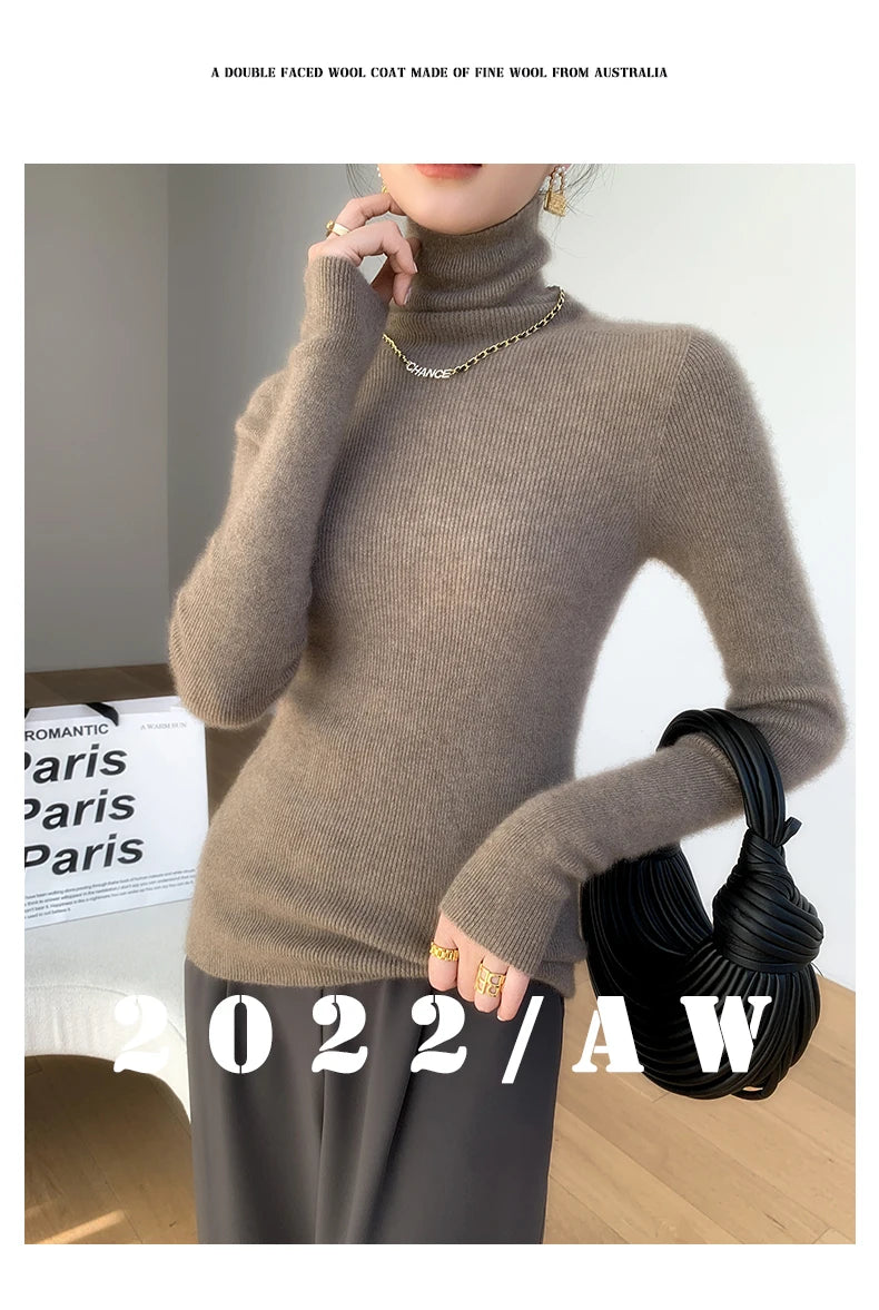 100% pure cashmere sweater women  sweater slim fit sweater versatile for autumn and winter knitted high neck cashmere