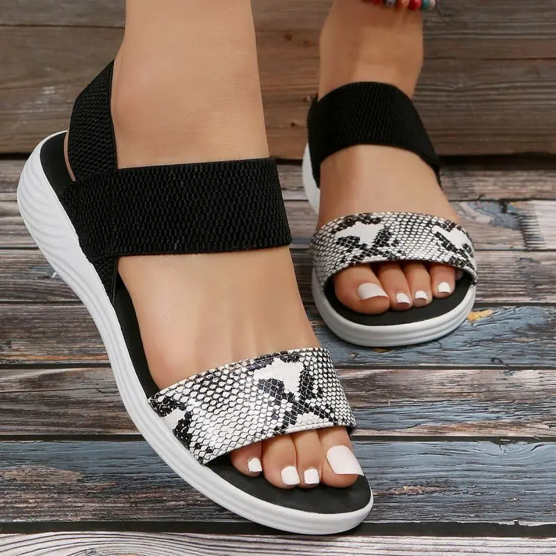 Snakeskin Print Wedge Sandals for Women Summer 2025 Fashion Non Slip Beach Shoes Woman Lightweight Causal Sports Sandalias Mujer