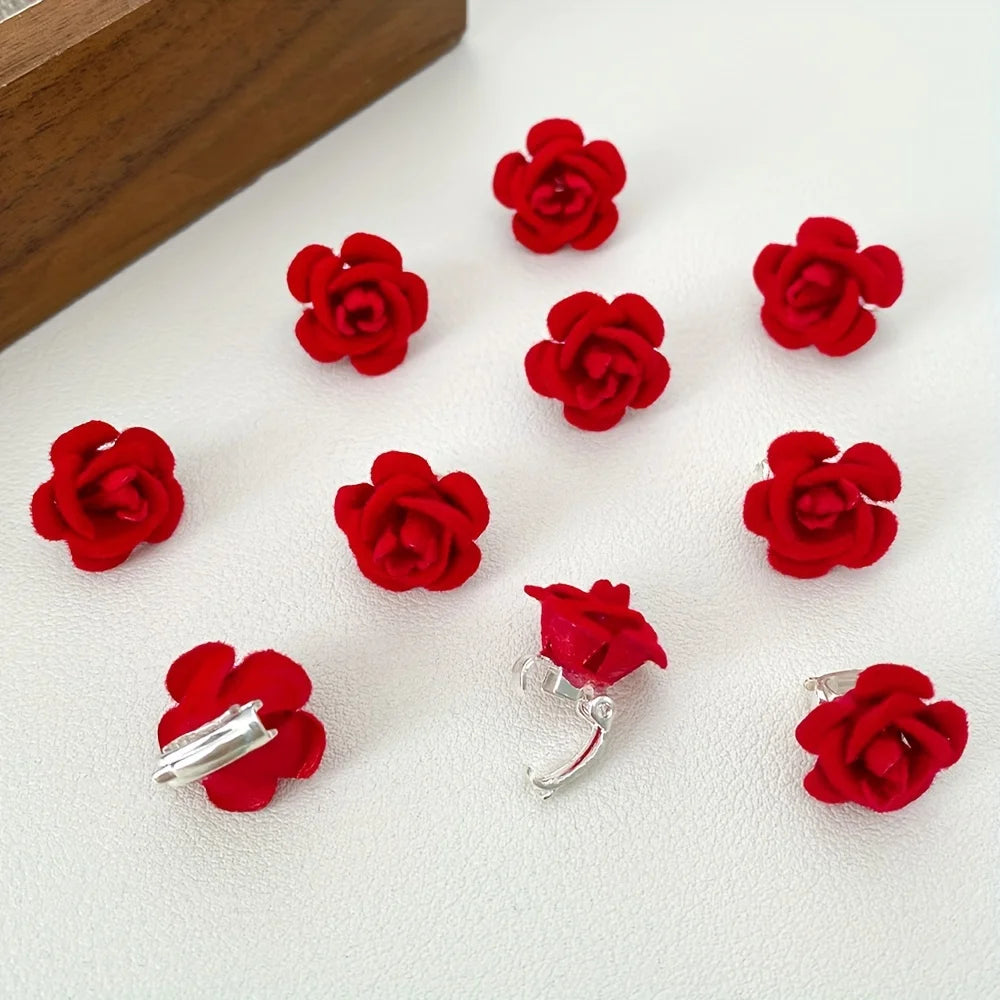 10 Pieces of Red Flower Hairpins Suitable for Girls
