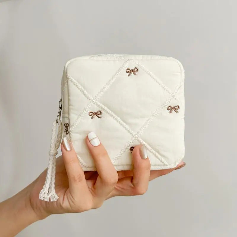 Makeup Bag For Women Embroidered Bowknot Travel Cosmetic Bags Large Capacity Handheld Makeup Toiletry Storage Bag