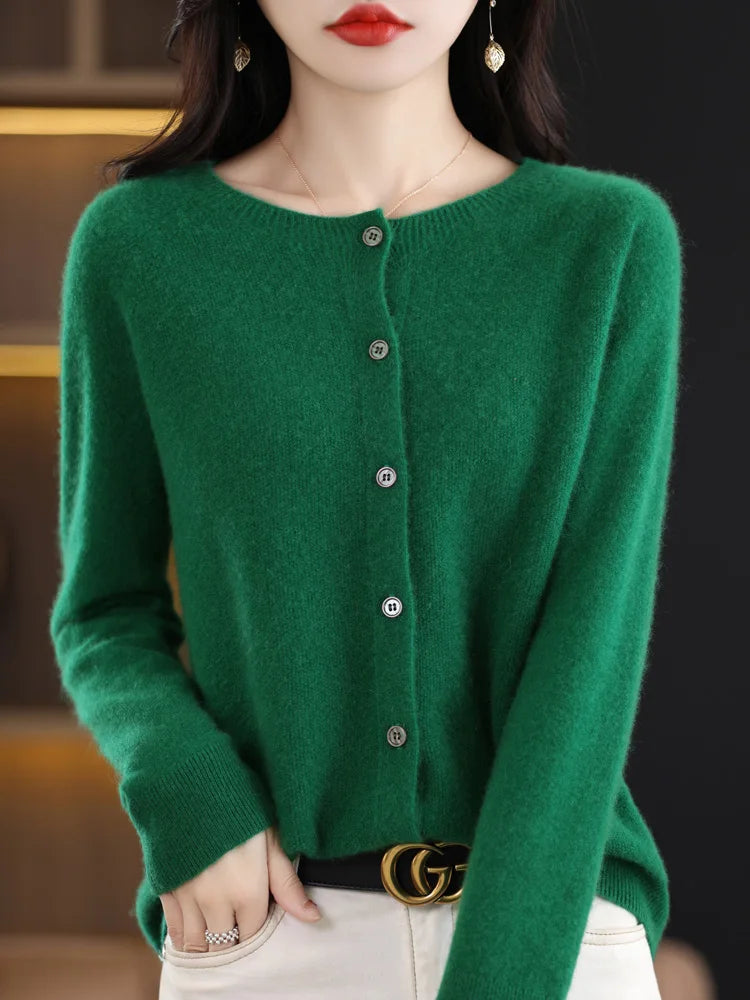 Women Cashmere Sweater 100% Merino Wool Knitted Cardigan Autumn Winter  Knitwear O-Neck Female  Solid Color Casual Fashion Top