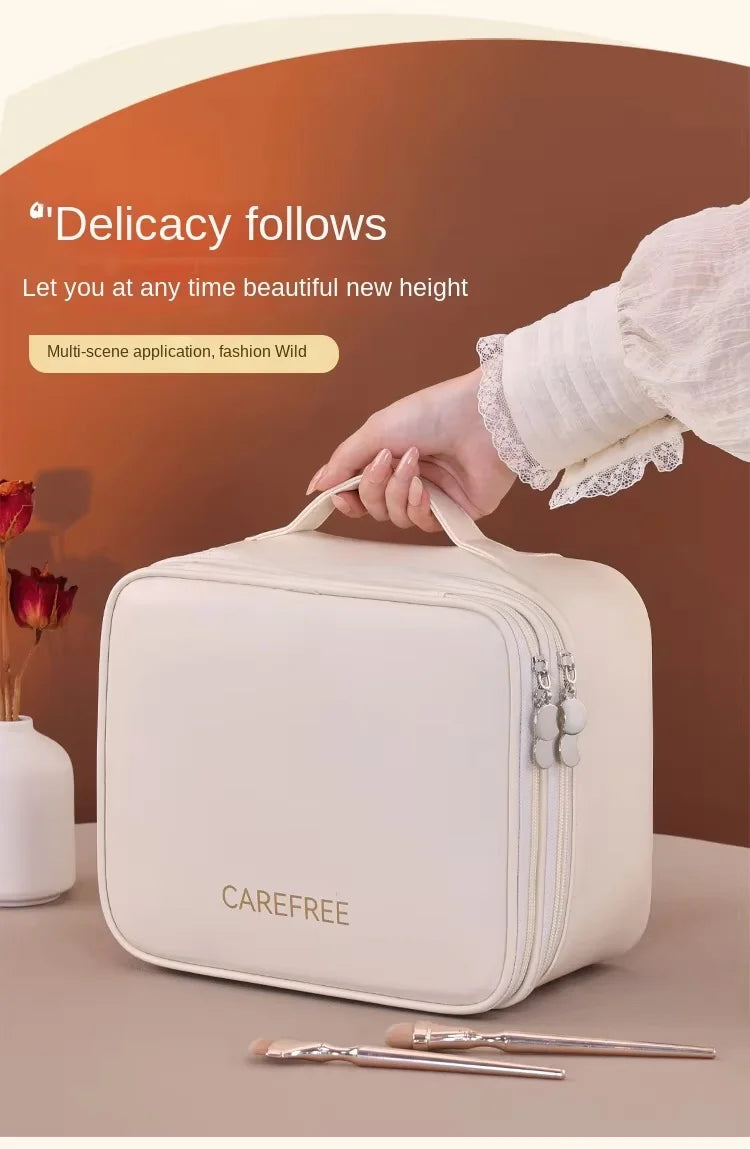 Multi-functional Cosmetic Bag Large-capacity Makeup Bag PU Double-layer Portable Travel Toiletry Pouch Women Makeup Storage Bag