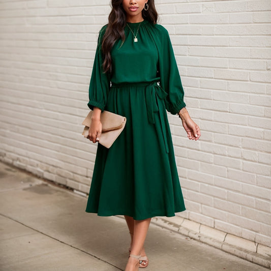 European Station Spring and Summer New Dark Green Dress