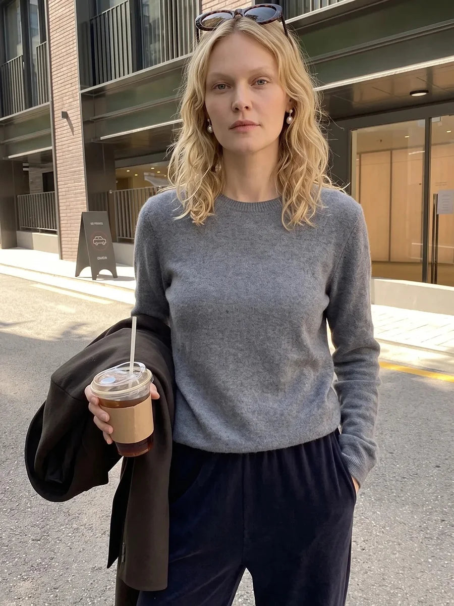 Women Cashmere Sweaters Burgundy O Neck Warm Knitted Brown Pullover Jumper Autumn Winter Wool Sweater Woman Purple Knit Top