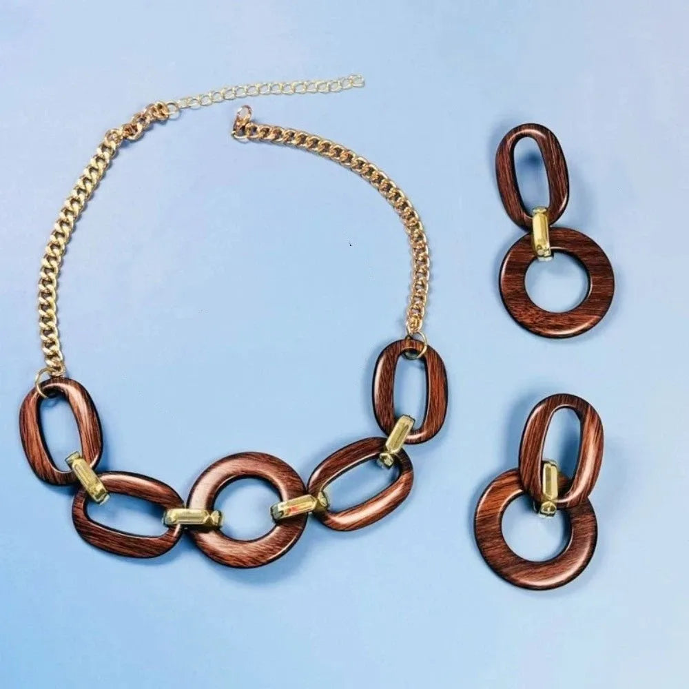 Geometric Acrylic Jewelry Set Round Design Exaggerated Choker Earrings Set Oval Link Lightweight Necklace Set Party Wear