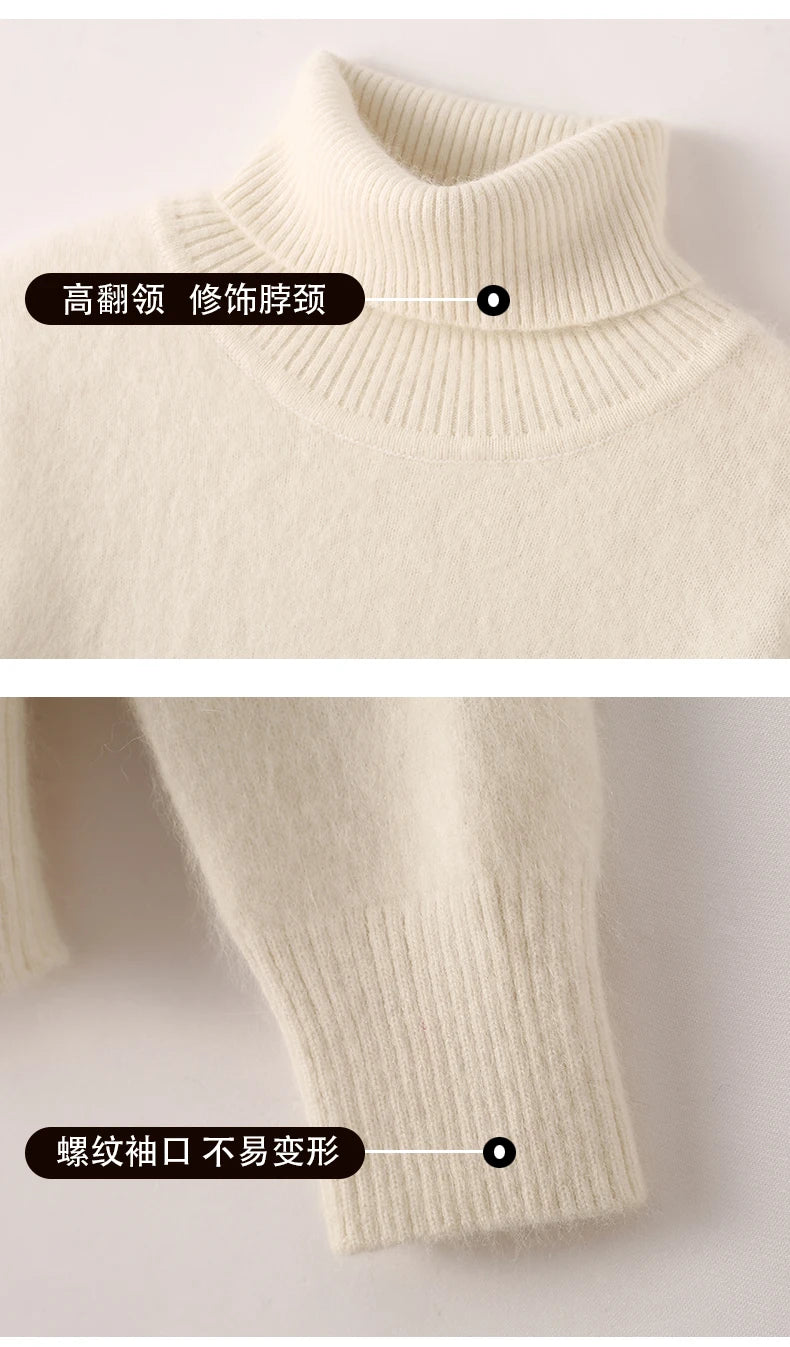 100% Mink Cashmere Top-Lapel Women Sweater Long-sleeves Fashion High-elasticity Sexy Winter Knitted Pullover Girl Tops 2024