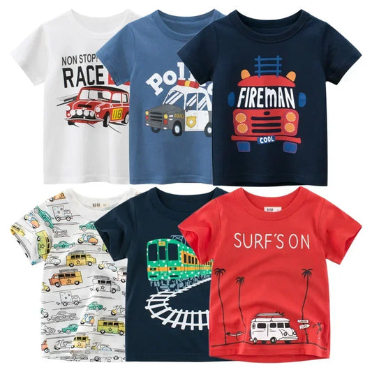 Summer New Cartoon Car T Shirt Boys Girls Short Sleeve T-Shirt Tops Children O-Neck Cotton Tee Shirts Dropshipping