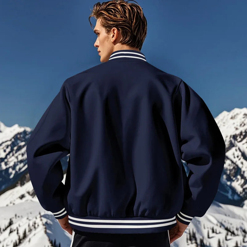 Men's baseball jacket autumn and winter fleece American solid color loose casual stand-up collar single-breasted flight jacket
