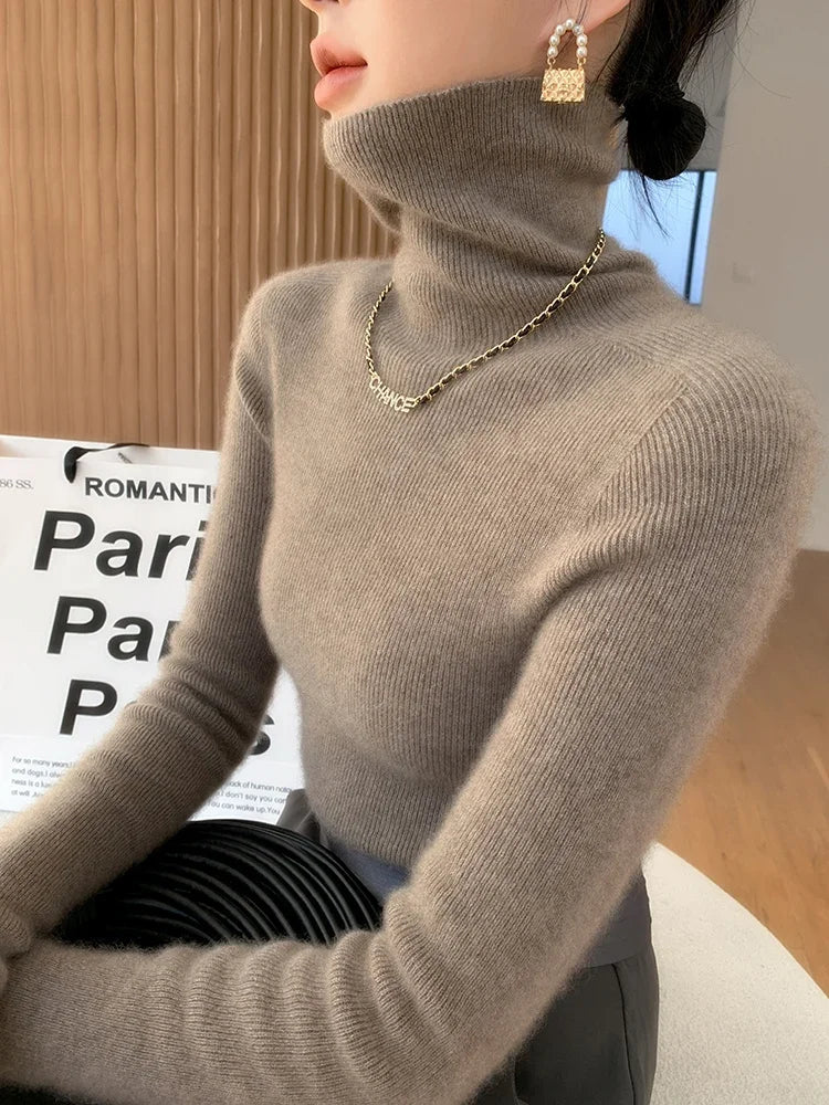 100% pure cashmere sweater women  sweater slim fit sweater versatile for autumn and winter knitted high neck cashmere