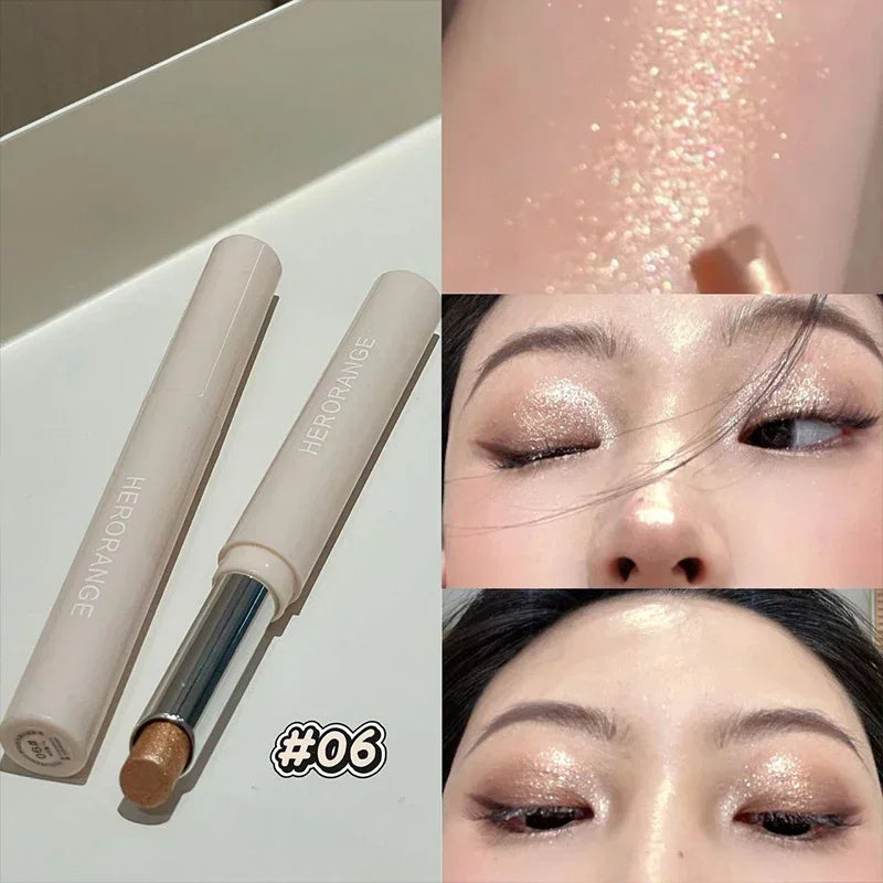 Shimmer Highlight Eyeshadow Pen Fine Pearly Glitter High-Gloss Eyeshadow Stick Makeup Smudge-Proof & Waterproof Eye Brightener