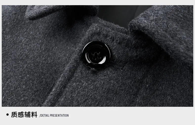 Men's High-End and Fashionable Cashmere Coats for Autumn and Winter, Mid-Length Lapel Jackets, Wool and Woolen Fabrics