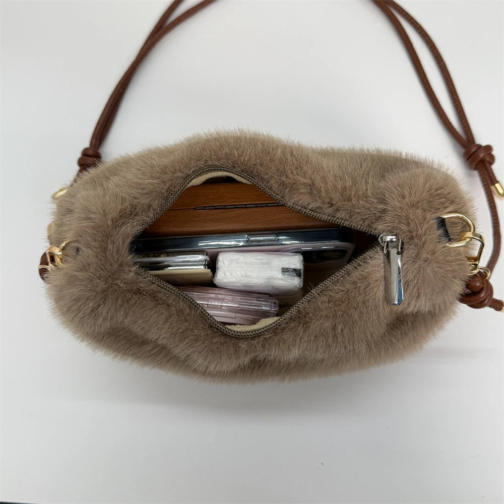 MOODS Soft Plush Crossbody Bags For Women 2025 Winter Warm Latest Luxury Designer Handbags Casual Street Shoulder Hobo Bag Lady