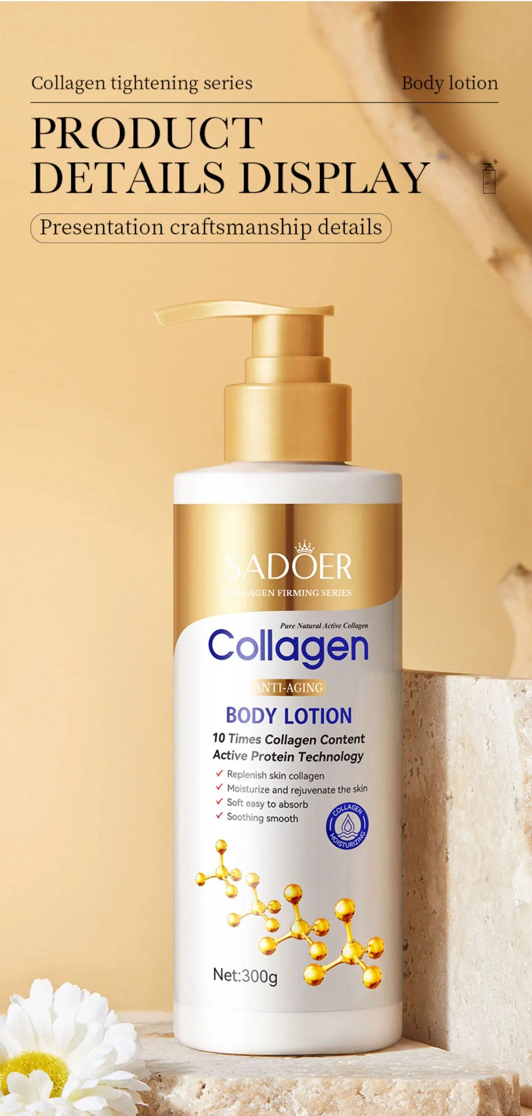 300g Collagen Anti-Aging Body Lotion: Moisturizes, Smooths, And Repairs Skin; Gentle And Easily Absorbed.