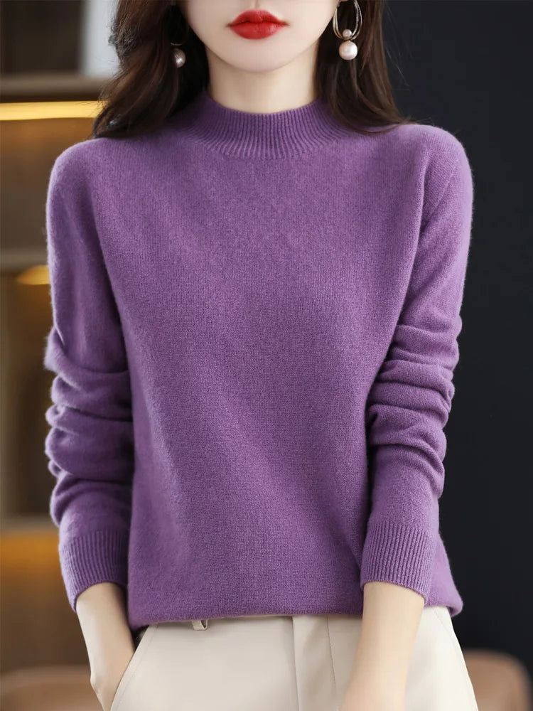 100% Merino Wool Cashmere Sweater Women Knitted Sweater Turtleneck Long Sleeve Pullovers Autumn Winter Clothing Warm Jumper Tops