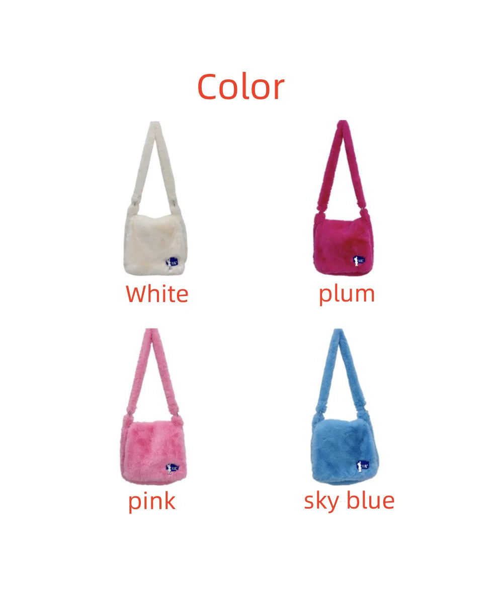 Ins Plush Women Messenger Bag Vintage Ladies Shoulder Crossbody Bags Large Capacity Students Girls Furry Tote Purse Handbags