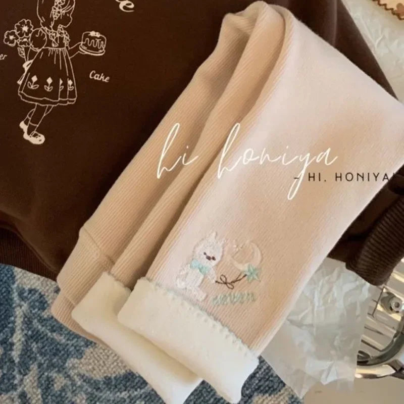 Girls' Fleece Leggings Warm And Comfortable Children'S Thick Pants Winter Integrated Fleece Wear Kids Cute Casual Thick Pants