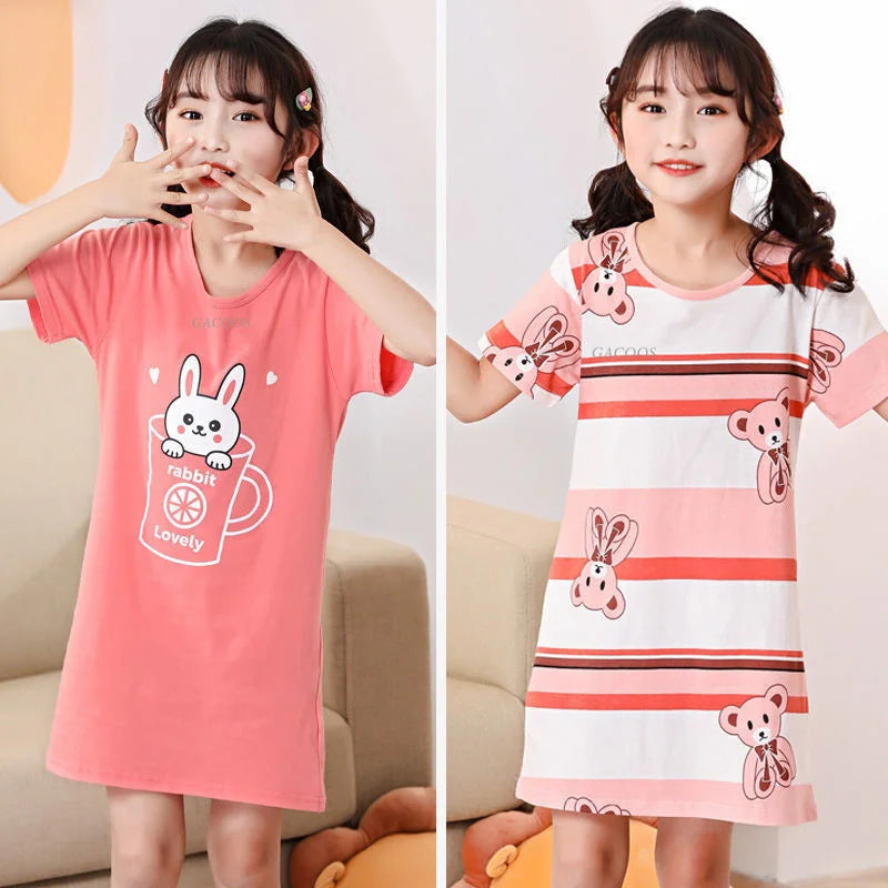 Vestido de dormir para niñas, camisón de dibujos animados de Anime, pijamas de verano para niños, ropa de dormir de manga corta, ropa de casa, ropa de bebé