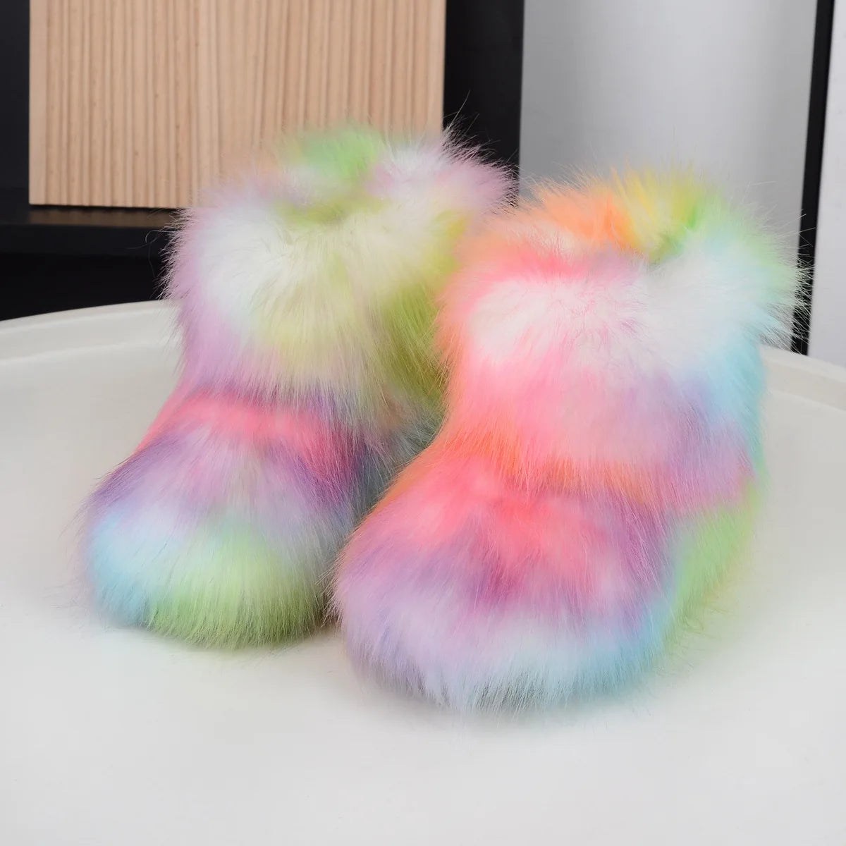 Winter Kids Boots  New Faux Fur Toddler Girl Boots Fashion Colorful Fur Children Ankle Snow Boots Warm Shoes Girls Christmas