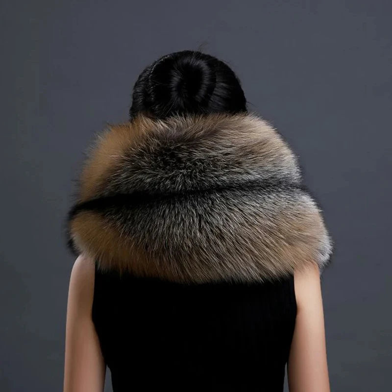New Winter Large Real Fox Fur Collar Natural Fur Coat Scarves Luxury Women Men Jackets Hood Shawl Decor Female Neck Scarf Wraps