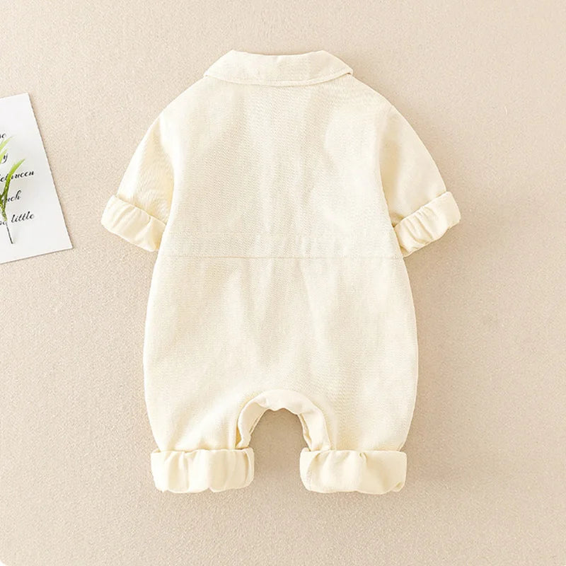 Autumn Denim Baby Jumpsuits Cute Pocket Bear Romper for Boys Girls Newborn Overalls Korean Toddler Onesie Spring Kids Clothing