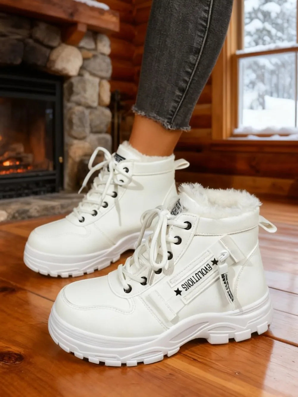 Women's Winter Snow Boots Warm Plush Lined Lace Up Chunky Platform Sneaker Booties Side Zipper Outdoor Walking Shoes for Ladies