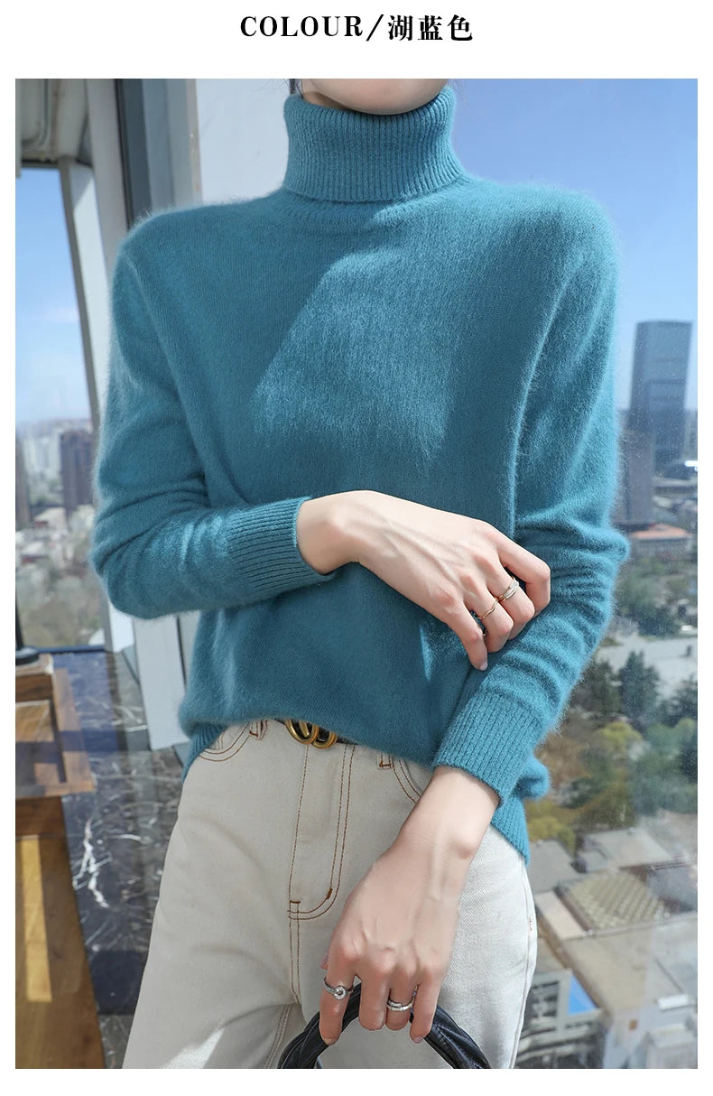 100% Mink Cashmere Top-Lapel Women Sweater Long-sleeves Fashion High-elasticity Sexy Winter Knitted Pullover Girl Tops 2024