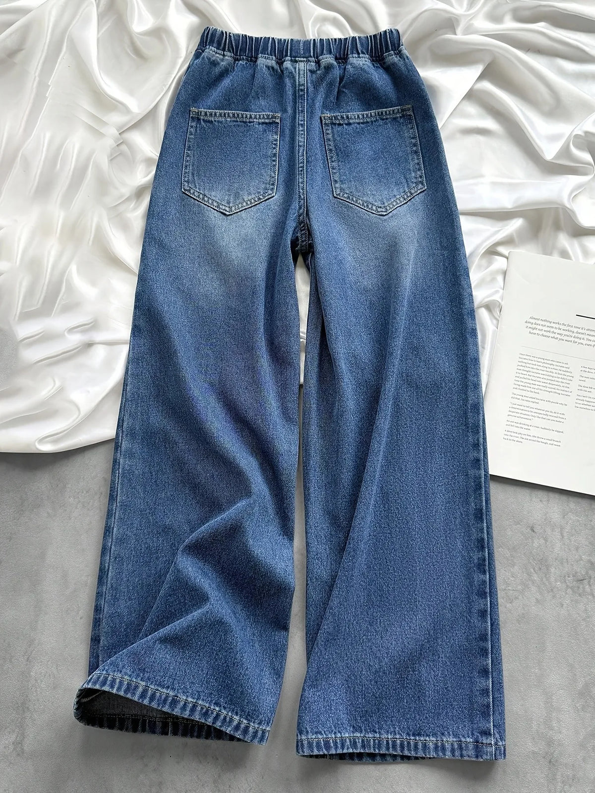 Y2K Little Girls Baggy Wide Leg Denim Pants Elastic Drawstring Waist Loose Straight Jeans For Street Fashion School Daily Outfit
