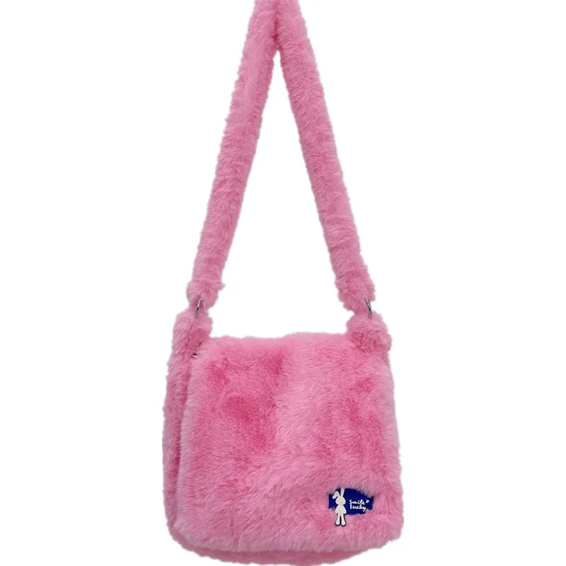 Ins Plush Women Messenger Bag Vintage Ladies Shoulder Crossbody Bags Large Capacity Students Girls Furry Tote Purse Handbags