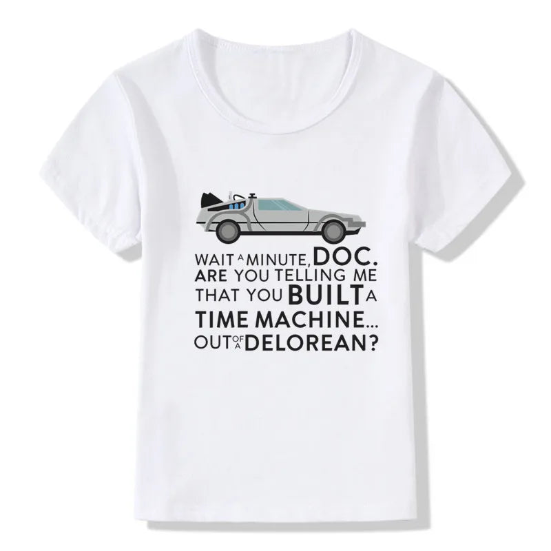 Summer Fashion Back to the Future DMC Delorean Print Boys T-shirts Cool Kids T shirt Toddler Baby Girls Clothes Children Tops