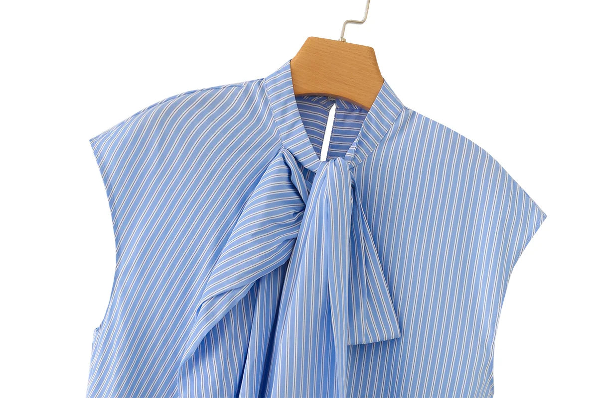 2026 New Women's Shirts Summer Fashion Striped Blouse Elegant Scarf Collar Office Women's Blouse Street Chic Young Tops