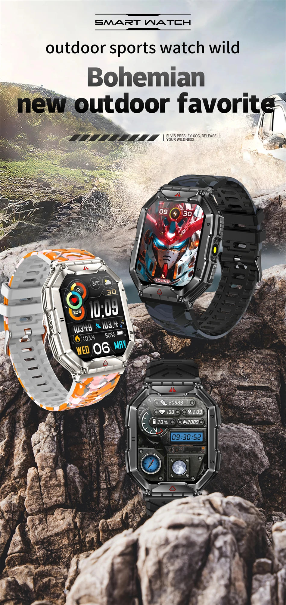 Rugged Military Compass Smart Watch Men AMOLED Screen LED Lighting GPS Sport 650 mAh Battery Bluetooth Call Smartwatch 2024 New