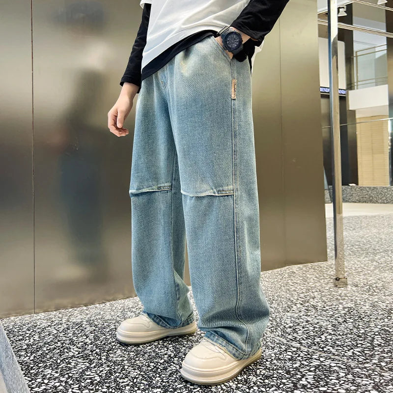 Kids Boys Jeans Blue Elastic Waist Denim Pants 5 6 7 8 9 10 11 12 13 14Years Old Children's Clothing Loose Casual Boys Trousers