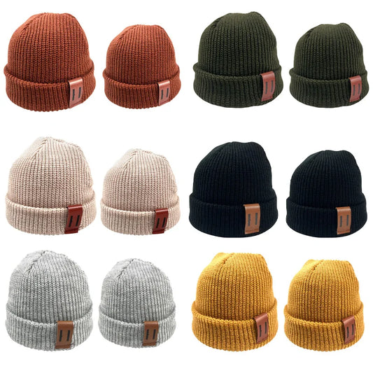 Gorro de punto para bebé, gorro cálido para niño y niña, gorro cálido para niño y adulto, gorros para padres e hijos, gorro para bebé recién nacido con etiqueta de cuero