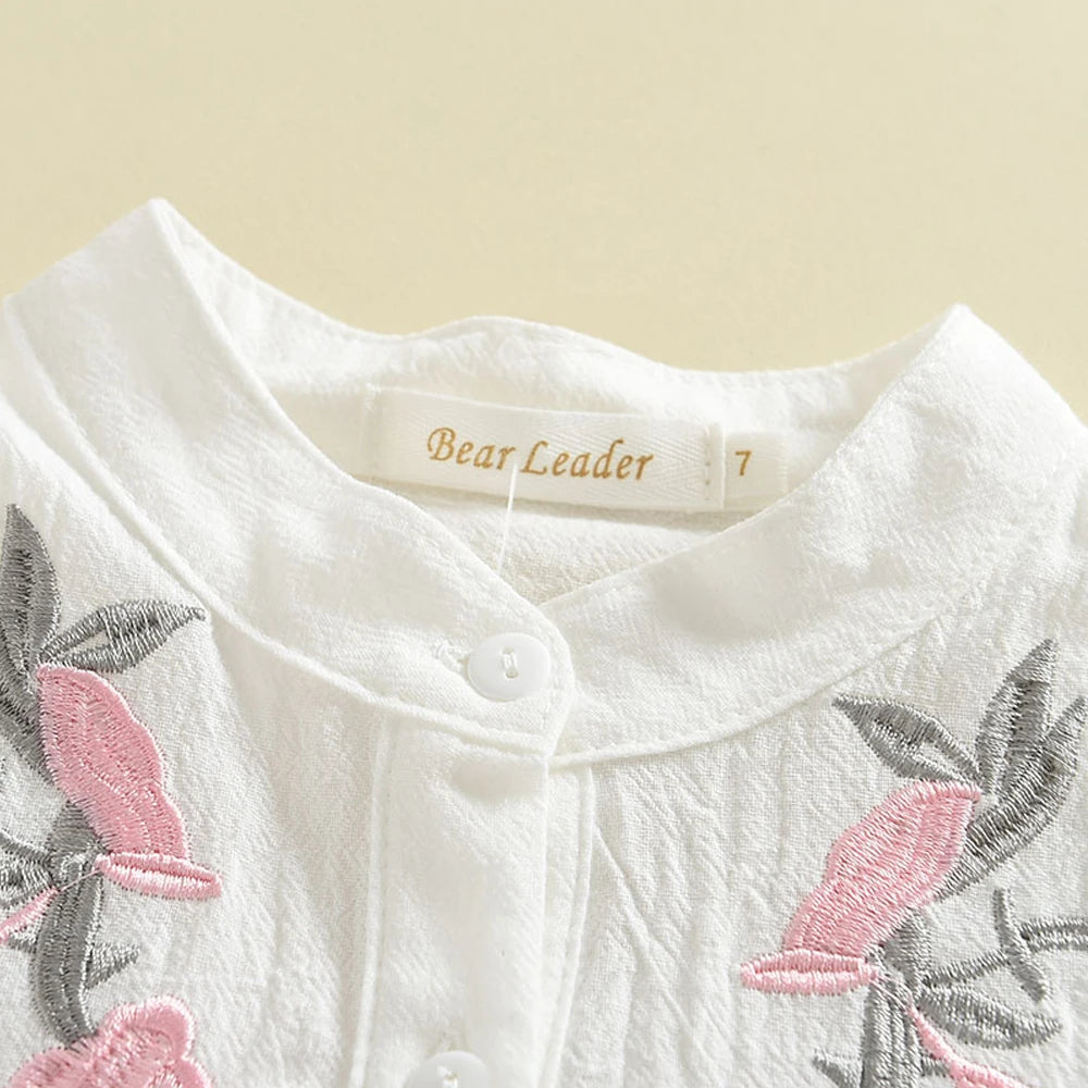 Bear Leader Girls' Clothing Set 2025 Summer New Casual Children's Embroidered Sleeveless Shirt+Shorts Set Girls' Baby Clothing