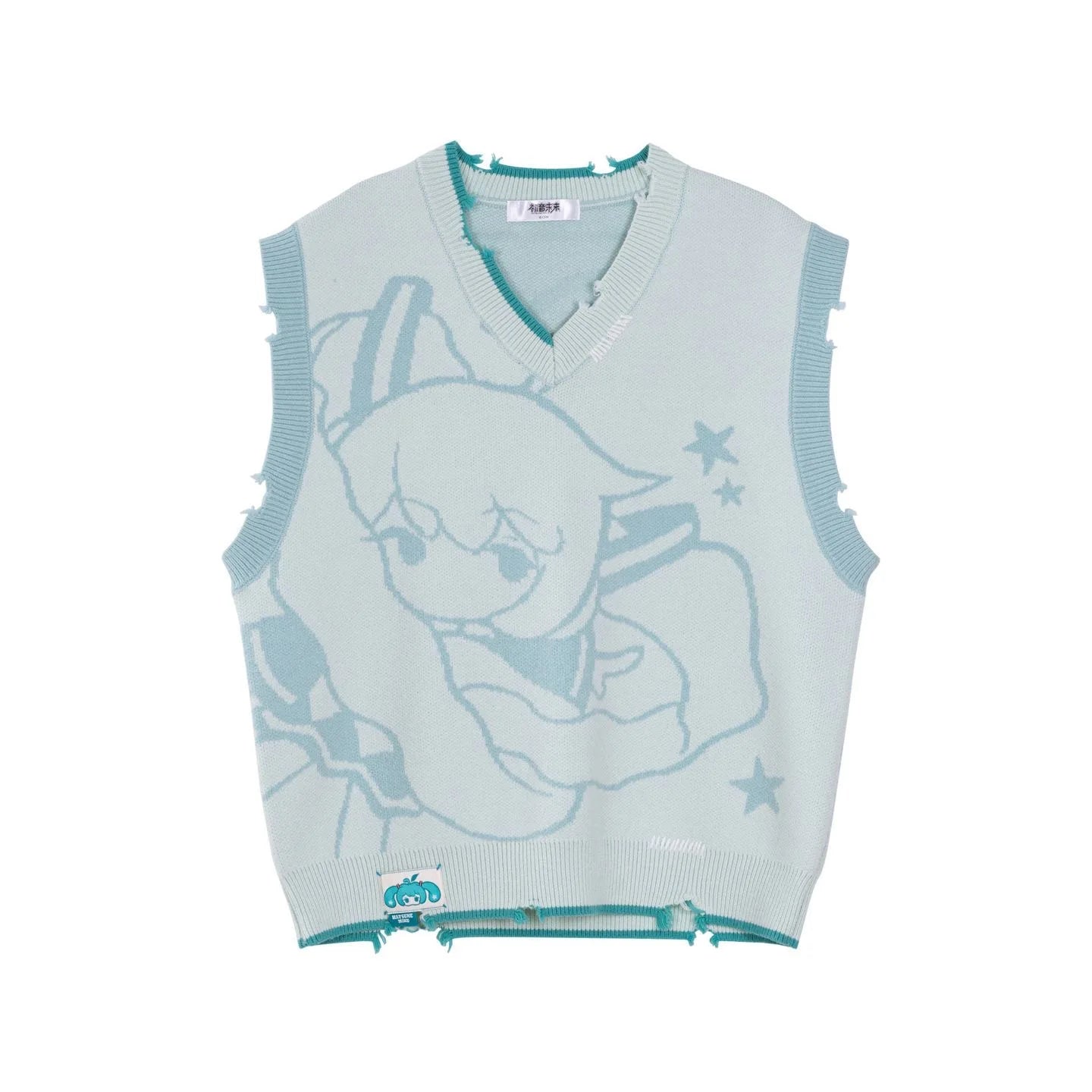 Moeyu Hatsune Miku Women Sweater Vest Sleeveless Vests Men Harajuku Winter Autumn Woman Clothing Top Knitwear Vest for JK Shirt