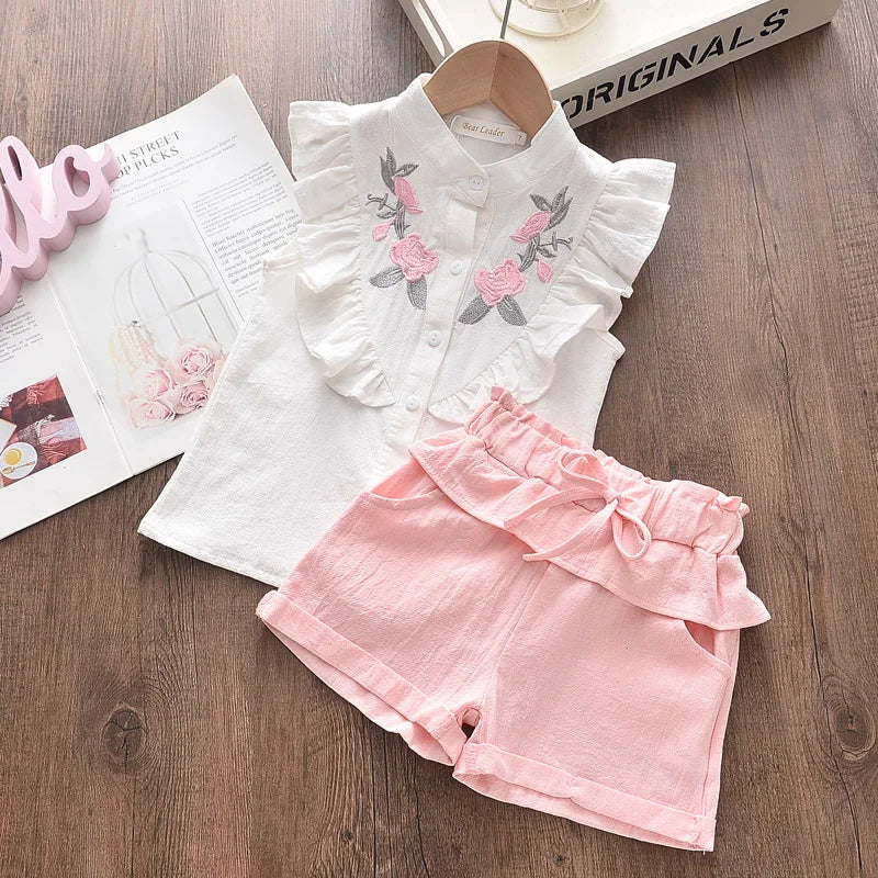 Bear Leader Girls' Clothing Set 2025 Summer New Casual Children's Embroidered Sleeveless Shirt+Shorts Set Girls' Baby Clothing