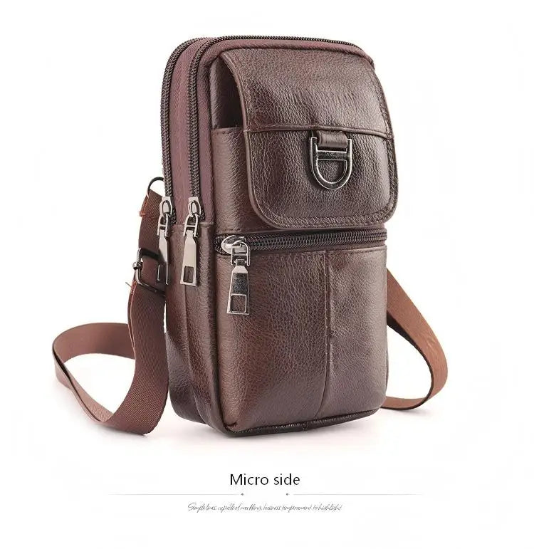 Men's Leather Waist Bag - Large Capacity Mobile Phone Belt Bag - Outdoor Work Backpack, Sports Hiking Bag Portable Crossbody Bag