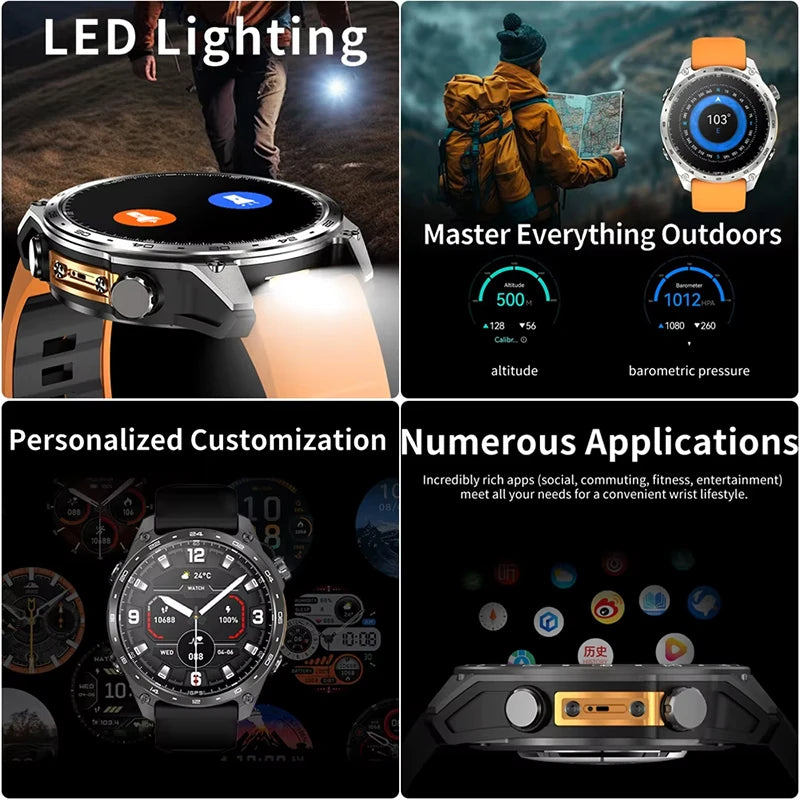 2026 New Smart Watch for Men with Built in GPS Maps 100+ Sport Modes 3ATM Waterproof BT Call MP3 MP4 Playback Altitude Compass