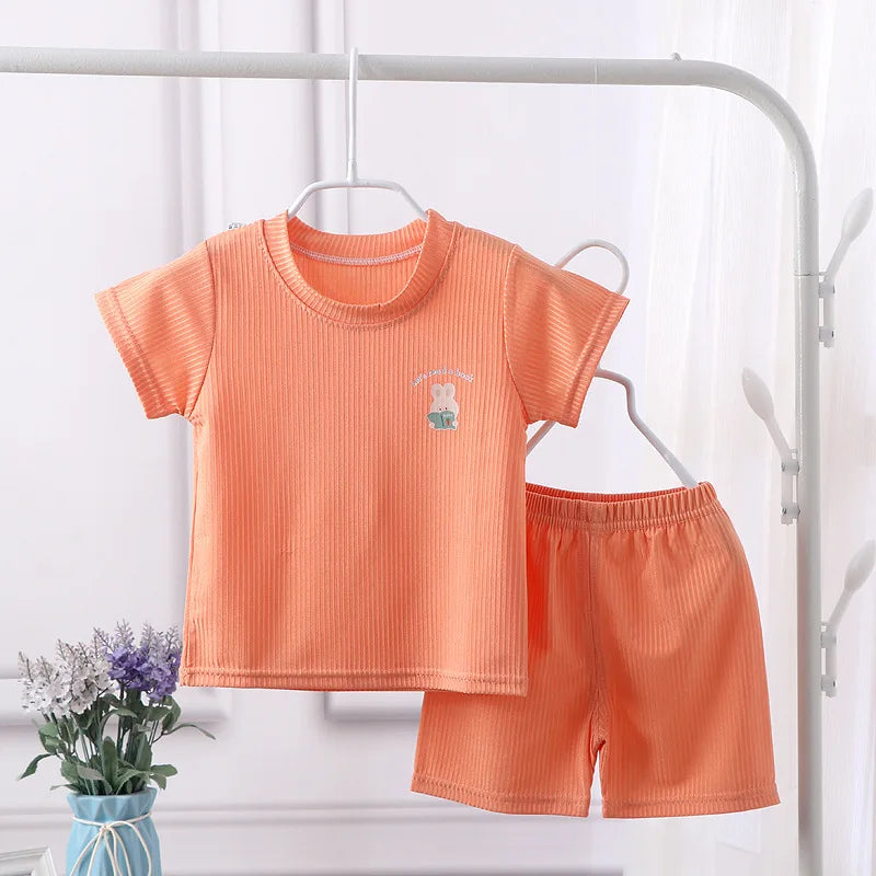 New Children's Short-sleeved Pajamas Suit Girls Boys T-shirt Baby Home Clothes Kids Clothing Set