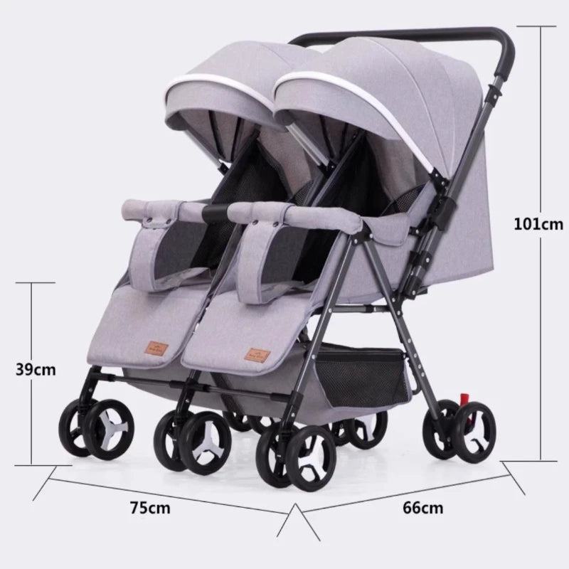 Twin Stroller, Double Seat/double Recline Stroller, Foldable, Suitable for Two People and Can Be Taken Into Elevators.
