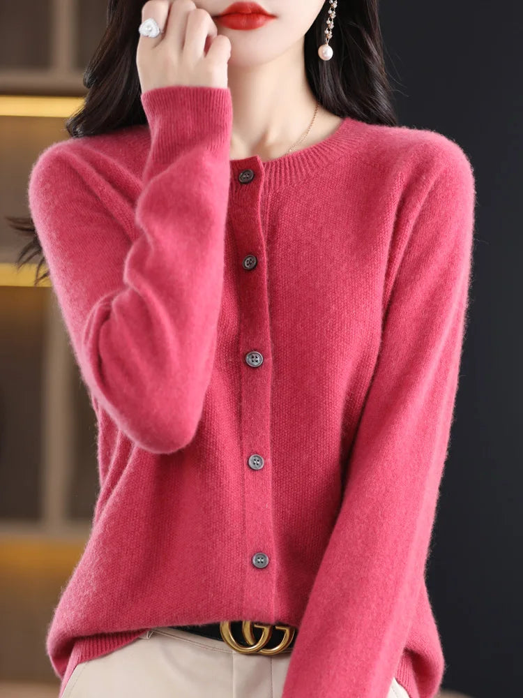 Women Cashmere Sweater 100% Merino Wool Knitted Cardigan Autumn Winter  Knitwear O-Neck Female  Solid Color Casual Fashion Top