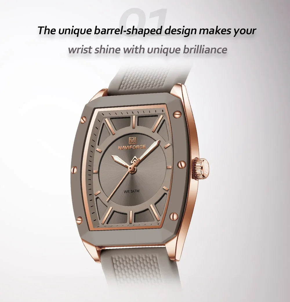 NAVIFORCE NF5049 Women Quartz Watches Silicone Strap Student Sports Watch Big Dial Simple Tonneau Waterproof Wristwatches